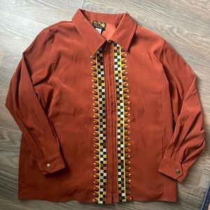 Vintage long sleeve zip up jacket by Aztec embroidery detail by Bob Mackie
